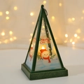 Green Christmas pyramid lantern with snowman design and warm LED glowing candle light - Snowman / Green
