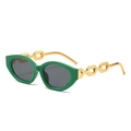 Retro cat-eye sunglasses with green frames and unique gold chain-link metal temples - Green Frame Grey Lens