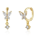 925 silver butterfly earrings in gold finish with sparkling white zircon stones - White Zircon Style / Gold-White Rhinestone