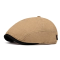 Men's khaki waffle textured flat cap with black brim in a vintage British style - Khaki