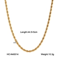 Dettaglio catena a corda dorata da 3mm con lunghezza 44,5cm e peso di 10,3g - Stile Catena a Corda (HC-N40014)