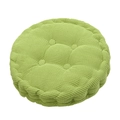 Close-up of a light green round corn velvet chair cushion with button tufting design - Bean Green (Round)