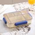 Portapranzo beige con fibbie blu e coperchio trasparente su piano di marmo - Blu