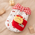 Quilted white dog romper with red pocket, chick doll and large red checkered bow decoration - Limited Edition Red Bear With Two Legs / S (Recommended weight 1.5-2.5kg)