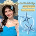Cute light blue starfish hair clip for girls with realistic resin ocean texture - 5664 Artificial Starfish Hair Clip-Blue