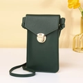 Dark green minimalist PU leather crossbody cell phone bag with a gold metal clasp - Green