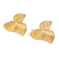 Pendientes de acero inoxidable bañados en oro de 18K con diseño de triple hoja - Pendientes de Botón Boomerang de Tres Hojas (Dorado) / Dorado