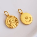 Matte gold Virgo zodiac charm featuring detailed character carving and 'Practical' engraving - Virgo - H-11209
