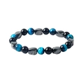 Bracelet pour hommes avec oeil de tigre bleu, perles noires et accents imprimé journal - Œil de tigre bleu + Pierre brillante + Hématite