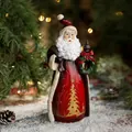 23cm vintage Santa Claus resin figurine with hand-painted gold tree details and wreath - Santa With Bell