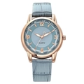 Elegant blue women's quartz watch with rose gold case and textured leather strap - Blue