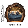3D cute mice in hole wall sticker variant featuring 12.5x13cm size specifications - Two Mice Resting in Cave Style (UV50003T_T)