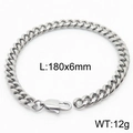Men's hip-hop 6mm silver Cuban link bracelet with lobster clasp, 180mm stainless steel jewelry - Style A-6mm-180mm(KB165944-ZZ)