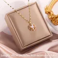 Golden titanium steel necklace with iridescent stone pendant and white zircon accents - Rotating Flower Style A (A216)
