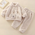 Pigiama per bambini in flanella beige con orecchie di coniglio e ricami morbidi - 80cm / Bianco Crema (Set Coniglietto in Pile con Tasca)