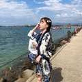 Ethnic style dark blue silk shawl with vintage carriage print for beach sun protection - Orange-Dark Blue Gold Carriage Chain / 180cm