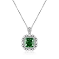 S925 sterling zilveren ketting met emerald geslepen groene zirkoon en micro-pave diamant halo - Groene Radiant Geslepen Zirkonia Hanger Met Schakelsketting (XL021) / 925 zilver