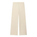 Detail of high-waist cream wide-leg trousers with elegant drape and clean invisible closure - Beige Pants