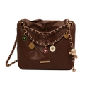 Kaffeebraune Stepptasche mit luxuriöser Goldkette und bunten Emaille-Anhängern - 20*9*17 / Braun