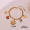Bracciale sole in acciaio inossidabile dorato con ciondoli multielemento e perline - Stile Sole Fiore Rosso Stella Ottagonale (4#)