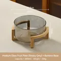 Smoky gray glass fruit bowl with a bamboo wood base in medium size, 2800ml capacity - 2800ml / Medium Smoky Gray (Bamboo Stand)