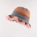Cappello a secchiello in maglia sfumata colorata con tesa in peluche rosa da donna - M / Rosa