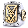 Anello gotico Sigillo di Lucifero in acciaio inossidabile argento e oro vintage - US 7 / Stile Quadrato Oro Bicolore (15304)