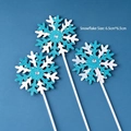 Three-piece blue glitter acrylic snowflake cake toppers with iridescent base and rhinestone - 3pcs Glitter Blue Snowflakes