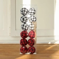 Set of 12 buffalo plaid Christmas ball ornaments in red, black and white checkered fabric - 5CM Red Black White Plaid (10Pcs)