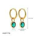 Detailed view of 18K gold earrings with green oval stone pendants and dimensions - Emerald