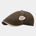 Detail of vintage brown beret hat with beige visor, white stitching and 1989 embroidery - Army Green