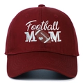 Detail of Football MOM embroidery on burgundy washed cotton baseball cap - Burgundy
