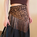 Leopard print tassel waist scarf styled as an accessory belt over a grey skirt - Brown and Black Leopard Print Tassel Decorative Triangle Scarf Waist Decor