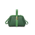 Chic green lychee texture leather handbag with gold metal lock and top handle - Green