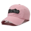 Pink washed canvas baseball cap with distressed details and Purist embroidered patch - Adjustable / Pink