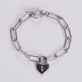 Bracciale a catena con lucchetto a cuore in argento e chiusura con moschettone OT - Stile Lucchetto a Cuore in Acciaio