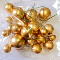 Golden decorative cake ball picks in mixed sizes on green wire stems for baking - Gold Ball Mixed Set