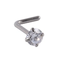 L-shaped silver stainless steel nose stud with a round clear cubic zirconia stone - 0.8x7x3mm / Silver L-Shape Round Clear Zircon