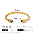 Detailed dimensions of gold cable cuff bracelet with green gemstones and stainless steel - Gold Cable Base With Green Stone (NB-B5154)