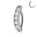 Silver curved opal belly ring with double row of rectangular stones and clicker closure - Style 4-Opal OP17