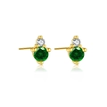 Minimalist S925 silver stud earrings with emerald green gemstone and white zircon - May / Green