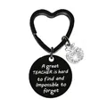 Black metal teacher gift keychain with heart ring and rhinestone apple charm - JSYZ001 A great TEACHER is hard to find / Black
