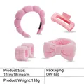Pink fleece spa accessory set with padded headband, claw clip, and wristbands - 5-pink Terry Cloth Headband Set (5 Pieces)