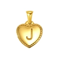 Golden 3D heart necklace pendant with engraved letter J and gear edge detail - Heart Initial J Pendant (SP151G-J)
