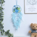 Acchiappasogni dinosauro blu con piume e perline per decorazione parete cameretta - Dinosauro Blu (Senza Luce)