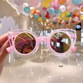 Pink and clear round frame sunglasses for girls with colorful reflective lenses - Pink Transparent Frame