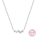 S925 sterling silver clavicle necklace featuring a curved cluster of 5 round zircons - Five-stone Arc / White Gold