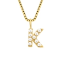Elegant gold titanium steel necklace featuring a letter K pearl pendant and box chain - Letter K - Gold