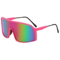 Neon pink sports sunglasses with colorful iridescent lenses for outdoor cycling and fashion - Pink Frame Purple Mirror