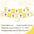 Detail of Happy Bee Day party banner flags with sunflowers and honey bee decorations - Banner 16PCS